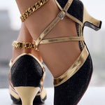 Glitter Cross Strap Buckled Latin Dance Pumps