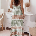 Faith Letter & Tie Dye Print U-Neck Adjustable Spaghetti Straps Maxi Dress Casual Backless Loose Fit Cami Dress