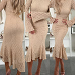 Women's Elegant Lace Mock Neck Bodycon Dress Slim Fit Flare Long Sleeve Mermaid Dress Evening Gown