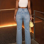 Women's Rhinestone Flare Jeans High Waisted Distressed Ripped Jeans Y2K Retro Streetwear Denim Pants