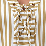 Women's Vintage Striped Lace-Up V-Neck Lantern Sleeve Blouse
