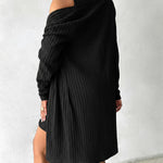 2 Pieces Outfit U-Neck Thick Strap Button Front Slim Fit Ribbed Knit Dress and Casual Long Sleeve Pockets Design Open Front Cardigan Coat Set