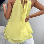 U-Neck Thick Strap Tank Contrast Lace Tied Detail Top