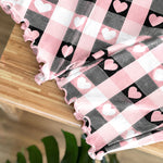 Women's Frill Hem Two Piece Pajama Set Heart Slogan Short Sleeve Top and Plaid Straight Leg Pants Casual Lounge Set
