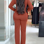 Golden Button Decor Long Sleeve Seam Front Overalls Casual Zipper Back Faux Two-Piece Commuting Jumpsuit