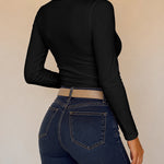 Women's Lace V Neck Ruched T Shirt Slim Fit Long Sleeve Tee Casual Elegant Top