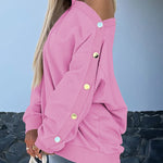 Skew Neck Buttoned Sweatshirt Casual Long Sleeve Pullover Tops Outfits