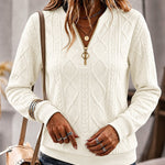 Women's Half-Zip Argyle Pattern Long Sleeve Sweatshirt Casual Top