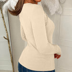 Women's Rib Knit Long Sleeve Top Gold Buckle Cut Out Tee Twisted Front Hollow Out Slim Fit Top