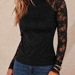 Women's Mock Neck Lace Raglan Long Sleeve Slim Fit Top