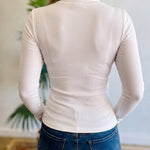 Women's Pearl Rhinestone Hollow-out Long Sleeve Ribbed Fitted Top