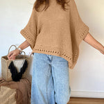 Solid Batwing Sleeve Hollow Out Crochet Pattern Top Casual Cover Up