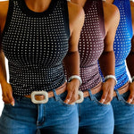 3 Pack Women's Rhinestone Sleeveless Ribbed Fitted Tank Tops