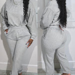 Women's 2 Piece Tracksuit Set Rhinestone Cropped Top and High Waisted Jogger Pants Casual Lounge Set with Pockets