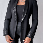 Women's Sequin Shawl Collar Long Sleeve Single Breasted Blazer