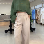 Round Neck Bell Sleeve Crop Top Casual Loose Fit Layered Blouse