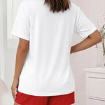 2 Pieces Outfit Graphic Print Round Neck Short Sleeve Top and Elastic Waist Shorts Set Casual Pajamas Set