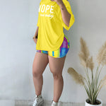 Women's 2 Piece Set Nope Not Today Slogan Half Sleeve Tee and Tie Dye Slim Fit Biker Shorts Set