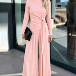 Women's 2 Piece Knit Lounge Set Long Sleeve Tie Waist Top and High Waisted Wide Leg Pants Casual Soft Sweatsuit with Pockets