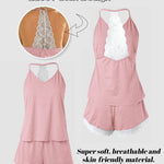 Crochet Lace Trim Backless Cami Top And Shorts Set Pajams Set Sleepwear