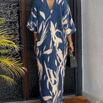 Women's Oversized Floral Kaftan Maxi Dress V Neck Batwing Sleeve Hollow-out Beach Robe Long Dress with Pockets