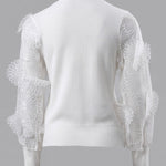 Women's Mesh Long Sleeve Cardigan Embroidered V Neck Knit Sweater Rhinestone Button Ribbed Slim Fit Casual Coat