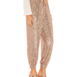 Drawstring Design Allover Shiny Sequins Cuffed Pants Partywear