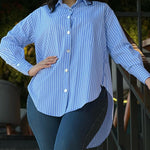 Striped Turn-down Collar Long Sleeve Blouse Casual Button Down T Shirts Top