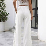 Women's Boho Lace Spliced Wide Leg Pants Casual Drawstring High Waist Pants
