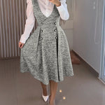 V-Neck Sleeveless Double Breasted Decor A Line Party Dress Causal Ziper Back Peplum Hem Commuting Dress