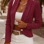 Women's Shawl Collar Crop Jacket Argyle Cable Knit Textured Slim Fit Short Blazer Elegant Single Breasted Work Outwear
