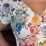 Floral Print V Neck Puff Sleeve Maxi Dress A-Line Flowy Casual Dress With Pockets