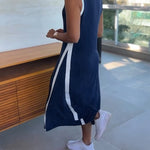 Colorblock Spliced Deep V-Neck Sleeveless Slit Front Dress Casual Loose Fit A Line Dress