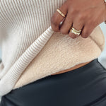 High Neck Long Sleeve Beaded Knit Sweater Hollow-out Fleece Lined Basic Layering Soft Versatile Thermal Top
