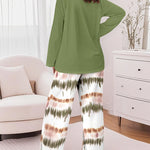 2 Pieces Outfit Letter Print Long Sleeve Top and Tie Dye Print Elastic Waist Pants Set Casual Pajamas Set