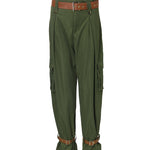 Women's Pockets Design Cargo Pants Casual High Waisted Trousers with Contrast Belt
