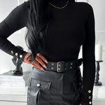 Mock Neck Long Sleeve Button Detail Tee Slim Fit Pullover Top
