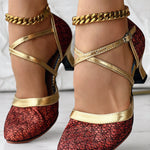 Glitter Cross Strap Buckled Latin Dance Pumps