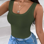 Scoop Neck Sleeveless Ribbed Tank Top Cami Tee Shirts