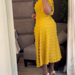 3D Decor Overlap V Neck Short Sleeve Cinched Waist Mid-length Dress Casual Ruched Waist Zipper Back Vacation Dress