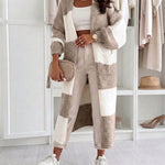 Women's Checkerboard Knit Cardigan Oversized Long Chunky Sweater Loose Lantern Sleeve Coat with Pockets
