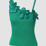 2 Pack Solid 3D Flower Tank Top Asymmetrical Neck Sleeveless Casual Ribbed Knit Camisole