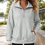 Women's Half Zip Sweatshirt Loose Dropped Shoulder Pullover Casual Top with Pockets