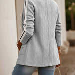 Women's Casual Knit Blazer Argyle Cable Jacquard Contrast Side Striped Coat Loose Fit Single Breasted Blazer