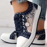 Floral Pattern Embroidery Dot Print Sneakers