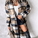 Plaid Print Buttoned Pocket Design Longline Coat