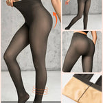 Women's Fleece Lined Tights Fake Translucent Warm Pantyhose High Waist Elastic Thermal Winter Stockings