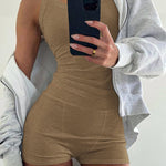 2PCS Micro-Ribbed U-Neck Tank Top & Boxer Set Cozy Loungewear