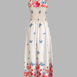 Women's Floral Butterfly Placement Print Cami Dress Shirred Back Sleeveless Vacation Sundress Casual Beach Maxi Dress