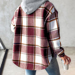 Plaid Pattern Long Sleeve Shacket Button Down Fleece Lined Hooded Jackets Warm Coat